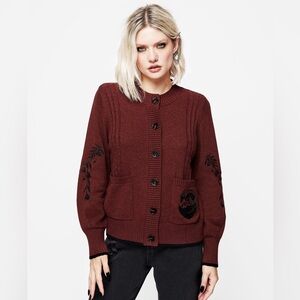 Disturbia Foxfire Embroidered Cable Knit Cardigan